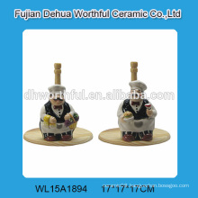 2016 ceramic tissue holder in chef shape with wooden bottom